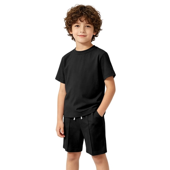 WOYY Boys Summer Outfits Casual Solid Short Sleeve T Shirt Shorts Set, 2-Piece, Sizes 2-13