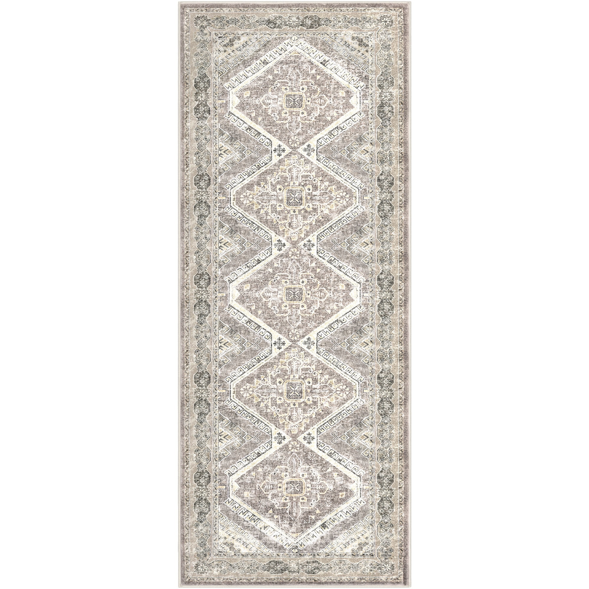 GLATTICE Runner Rug 2x6 Ivory Grey Vintage Floral Rug Boho Rug Runner Non-Slip Washable Kitchen Runner Soft Printed Retro Flower Carpet Runner for Bedroom Laundry Entryway
