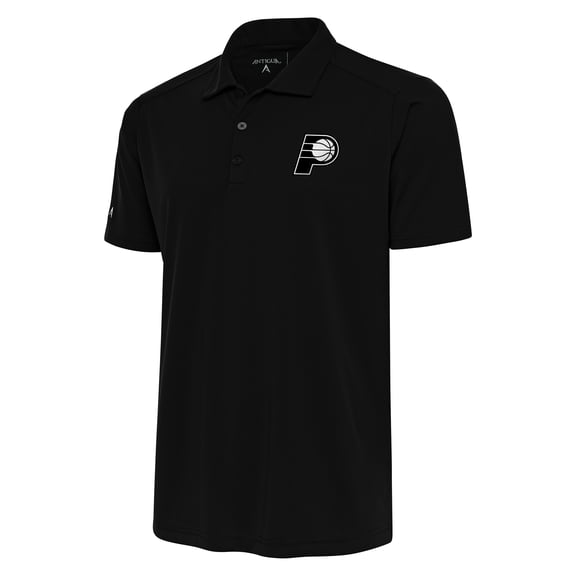 Men's Antigua Black Indiana Pacers Metallic Logo Tribute Desert Dry Polo