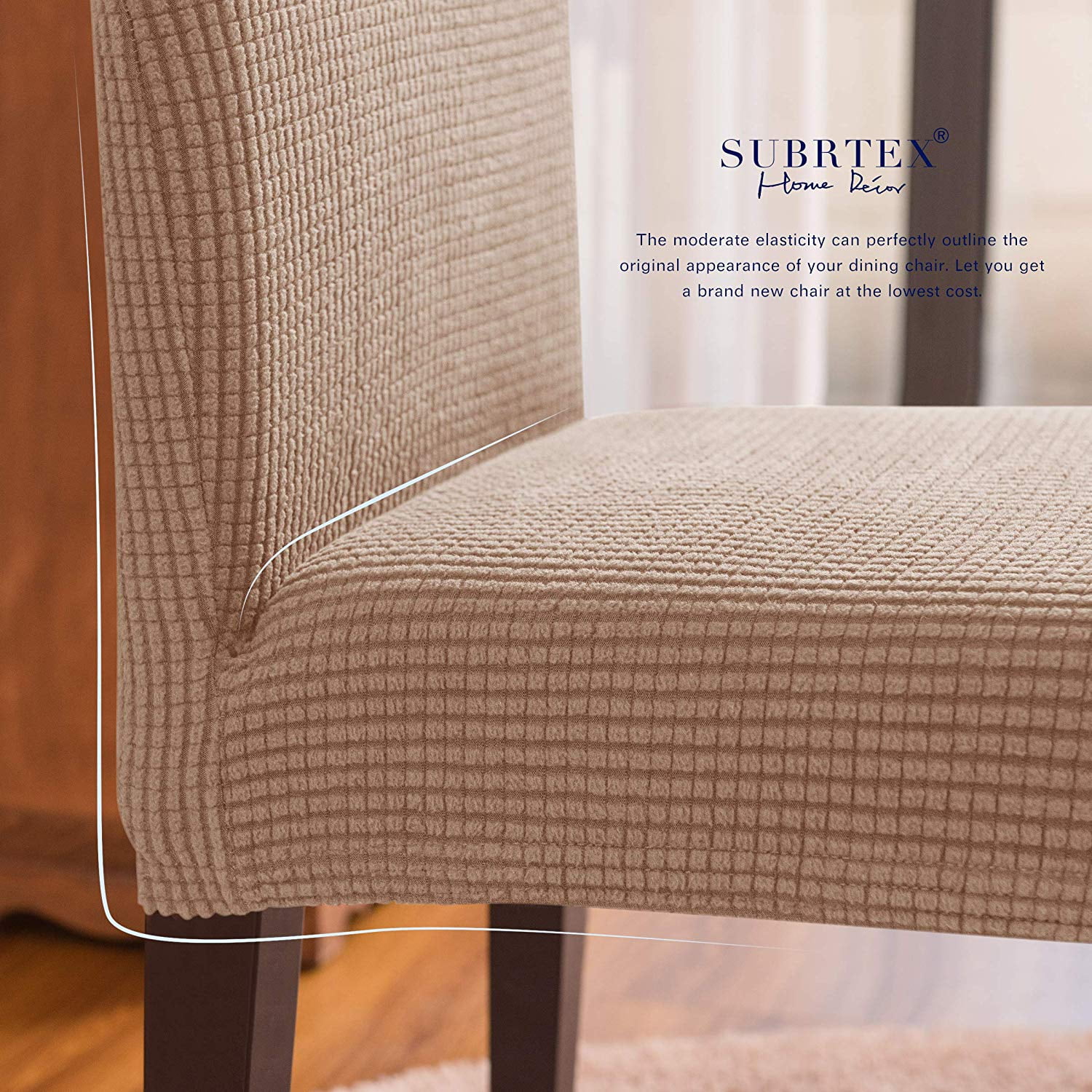 Subrtex Stretch Textured Grid Dining Chair Slipcover (Set of 4, Camel)