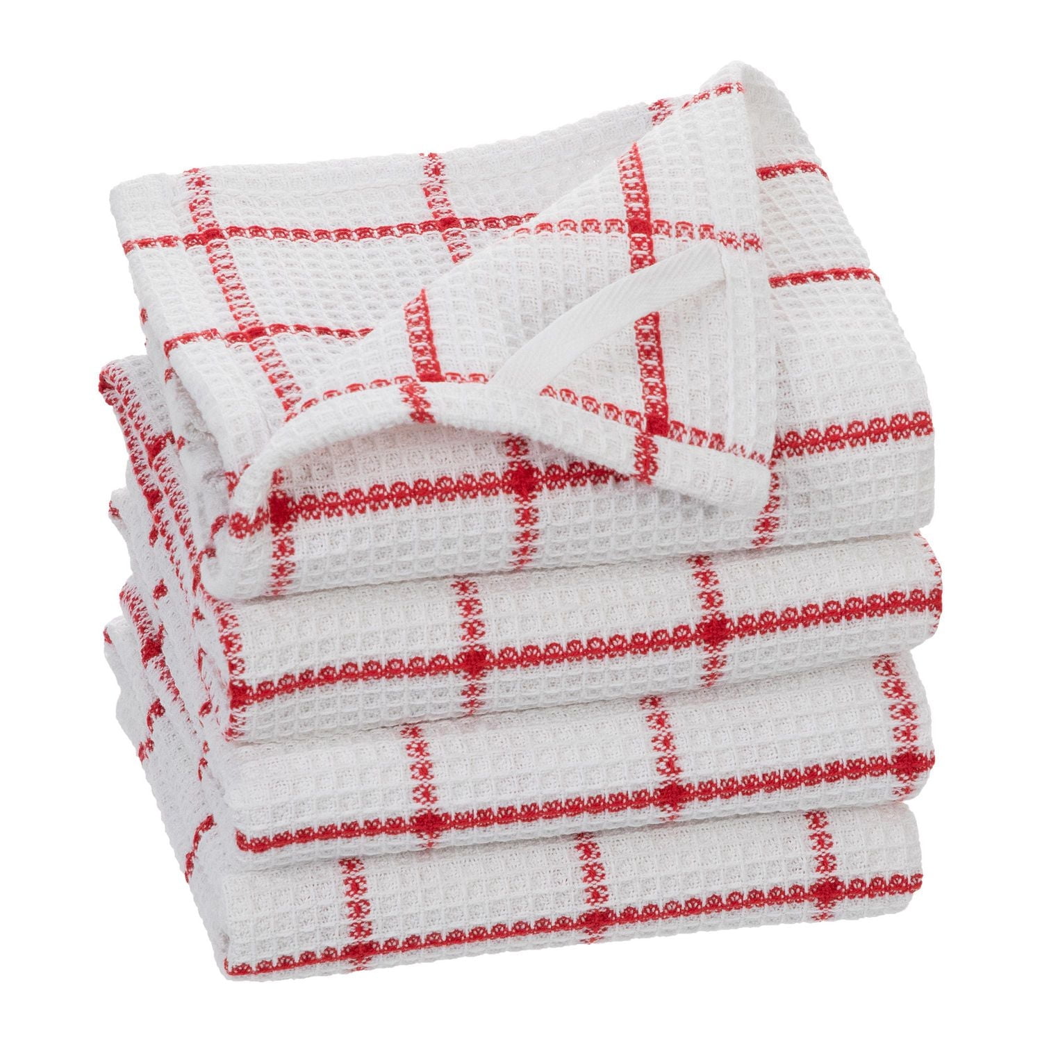 Fabstyles Cotton Solo Waffle Weave Kitchen Towels, Extra Large Dish Cloths, Super Absorbent and Quick Dry Tea Towels with Hanging Loop, 18x28 Inches, Set of 4