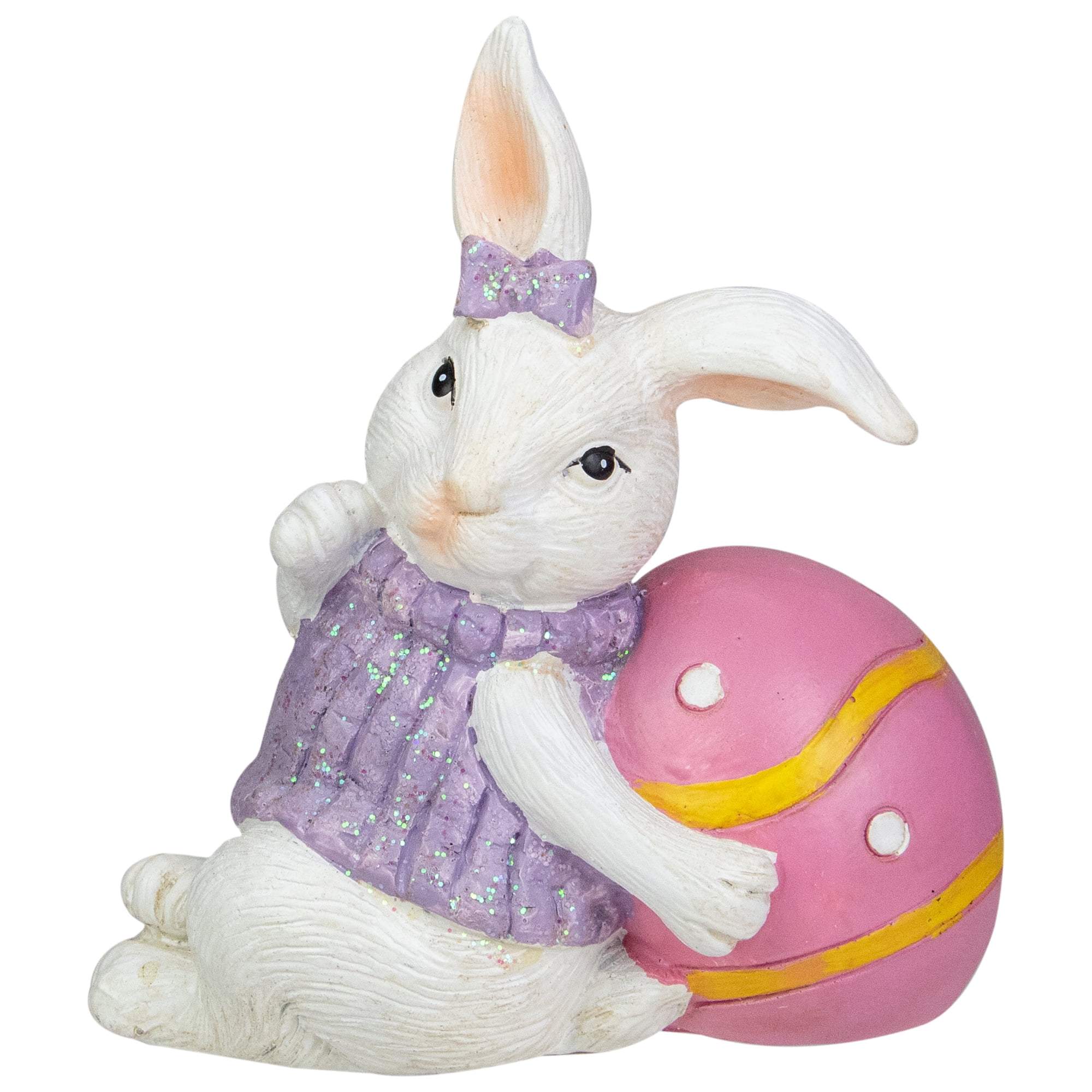 6.5" Spring Bunny with Purple Easter Egg Figurine ...