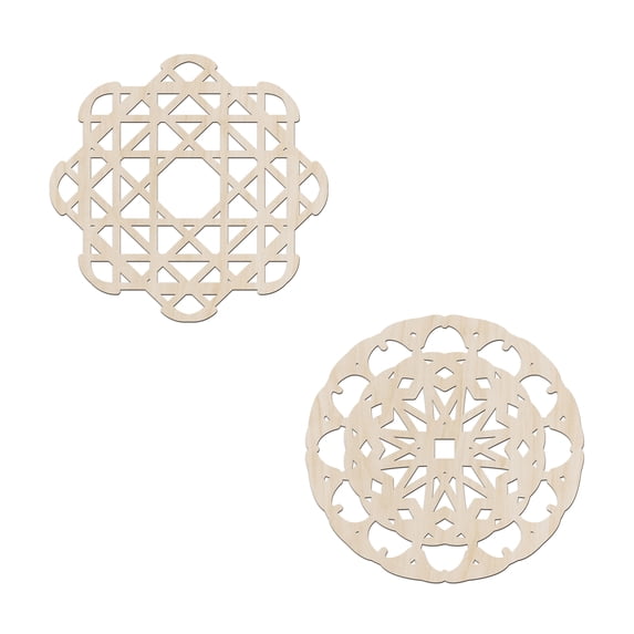 Mandala Wooden Wall Art Set of 2, Classic Royal Tracery Ornament Design, Birch Wood Plywood Rustic Wall Art Accent for Hallway Bedroom Living Room and Offices, 11,4" X 11,4" X 0.1", by Ambesonne