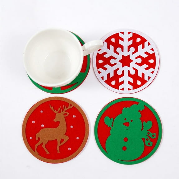 GOOHOCHY 10 Pcs Christmas Themed Coasters Round Felt Fabric Non-skid Insulation Cup Mats Drink Placemat (Christmas Tree)