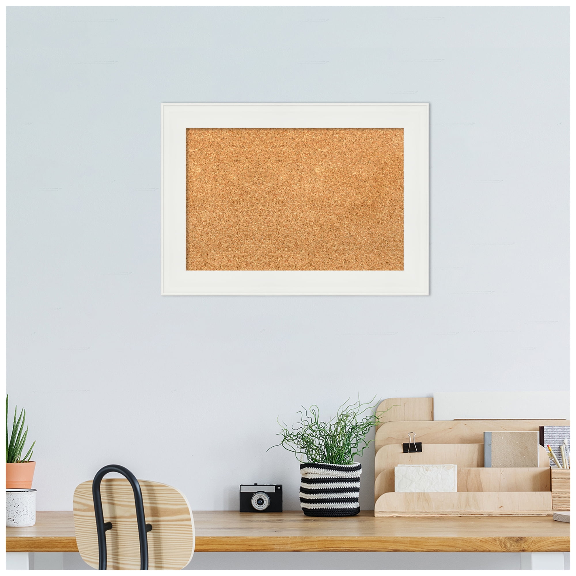 Amanti Art Natural Cork Board Framed Vanity White Narrow Bulletin Board 21 in. x 15 in.
