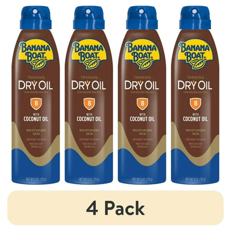 (4 pack) Banana Boat Tanning Dry Oil Clear Spray Sunscreen SPF 8, 6oz