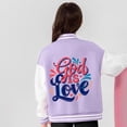 thumbnail image 4 of Girls Baseball Varsity Jacket Patchwork Long Sleeve Button Up Stripe Trim Letter Print With Pocket Bomber Outwear, 4 of 5
