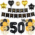 thumbnail image 1 of Kit de globos de fiesta para 50 cumpleaños, látex negro y dorado, 24 unidades, 1 of 1