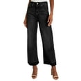 thumbnail image 6 of Women's Black Raw Hem Straight Leg Loose High Waist Jeans - Casual Everyday Style - [ZhiHiMeRi] | 10, 6 of 6