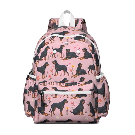 Rottweiler Dogs with Flowers Backpack for School,Cute School Bag,Schoolbag with Adjustable Shoulder Straps & Padded Back,13.4"x11"x4.7"