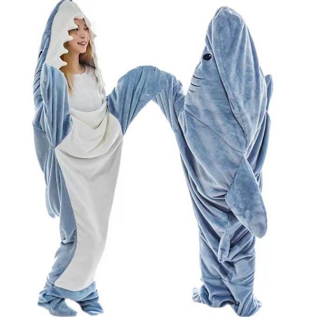 Saco de dormir de tiburón de dibujos animados Manta de tiburón Franela Ropa de casa para parejas