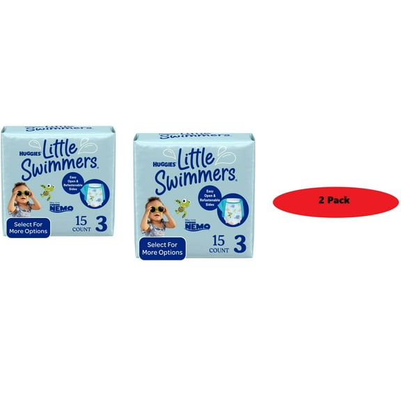 (2 pack)Huggies Little Swimmers Disposable Swim Diapers, Size 3 (16-26 lbs), 15 Ct (Select for More)