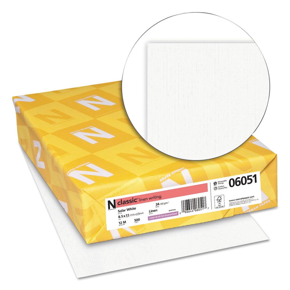 Neenah Paper Classic Linen Writing Paper, 24 lbs., 8-1/2 x 11, Solar White, 500/Ream