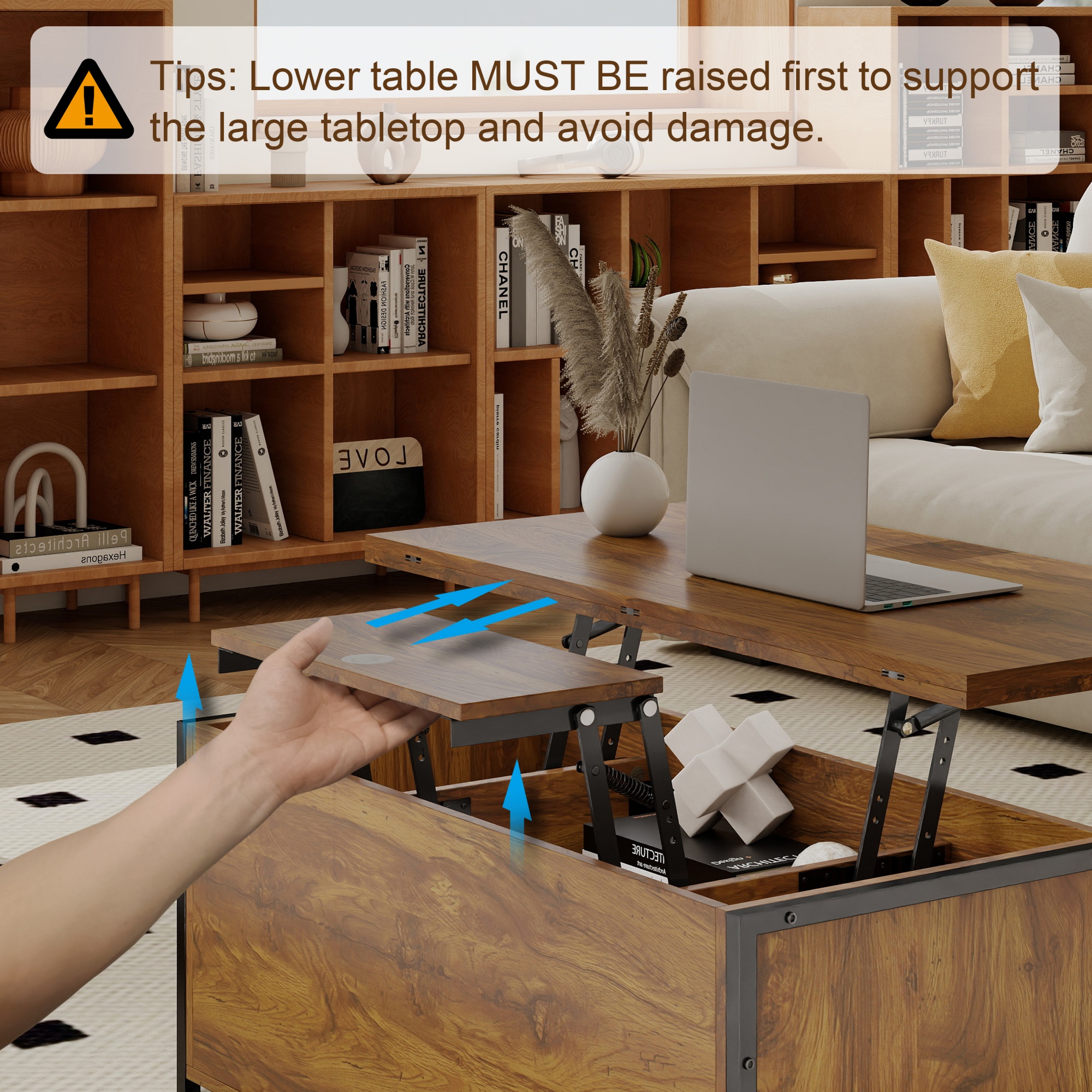 Manora Lift Top Farmhouse Storage Coffee Table with 2 Drawers, Brown