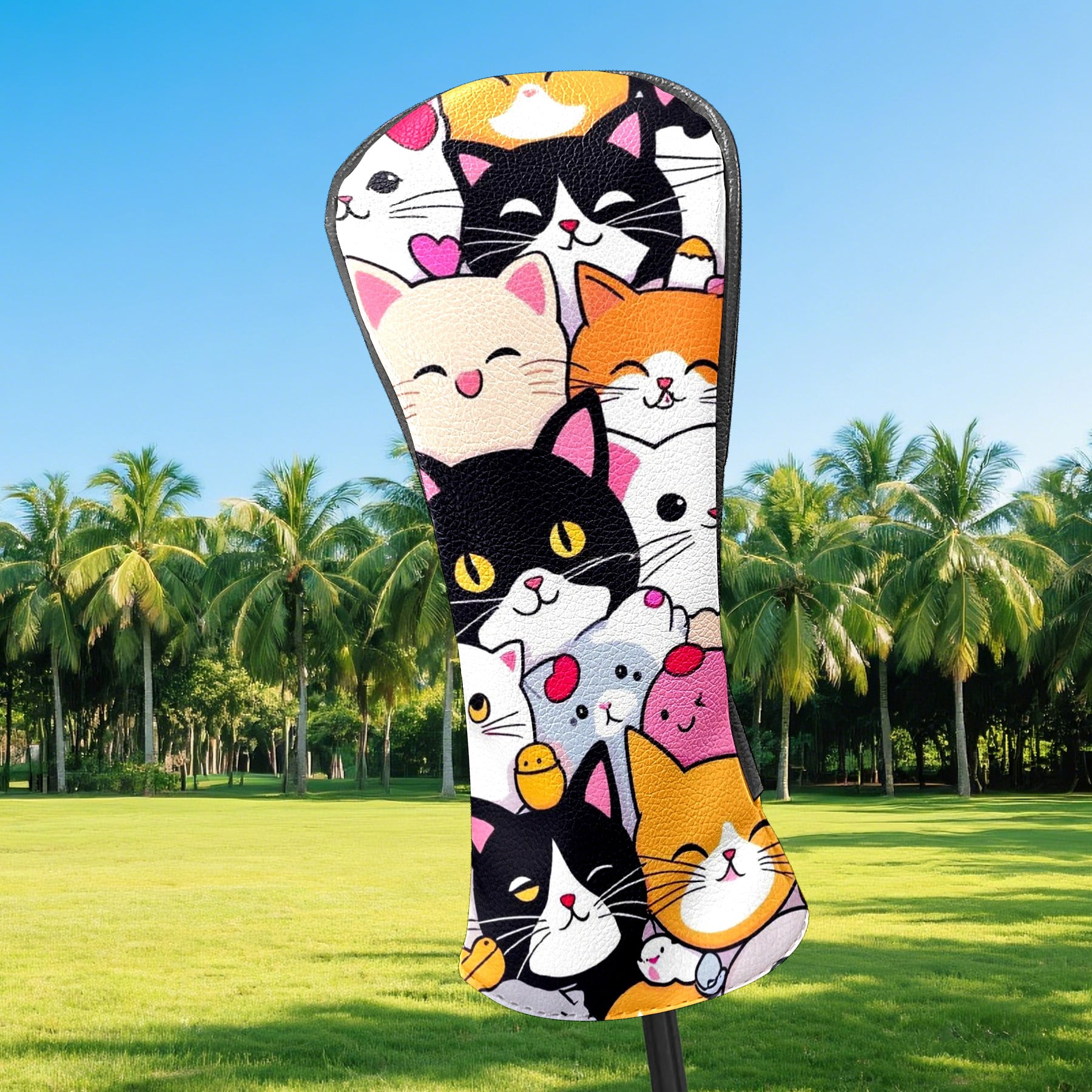 Golf Club Covers, Cartoon1 Premium PU Leather Driver Hybrid Putter Head Covers with Velvet Lining, Waterproof Golf Gifts for Men Women