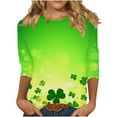 thumbnail image 2 of RKSTN 3/4 Length Sleeve Womens Tops Oversized Crewneck St Patricks Day Lucky Shamrocks Graphic Print T Shirt Womens Casual Plus Size Round Neck Loose Irish Festivities Three Quarter Sleeve Shirt, 2 of 6
