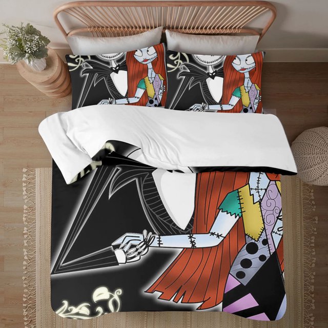 Juego de cama de tres piezas Pesadilla antes de Navidad, edredón cálido y cómodo, ropa de cama suave, regalo de Navidad para niños y adultos, dos fundas de almohada, una funda de edredón