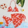 thumbnail image 2 of ZHANGDER Girls Swimsuits 2 Piece Bathing Suit Swimsuits for Teens Comfortable and Breathable Halterneck Cute Bikini Swimsuitswith Cover Ups Beach Skirt, Red 14-15 Years, 2 of 7