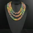 thumbnail image 6 of 16mm Mens Cuban Link Chain Hip Hop Rapper Necklace Rainbow Rhinestones Bracelet, 6 of 8
