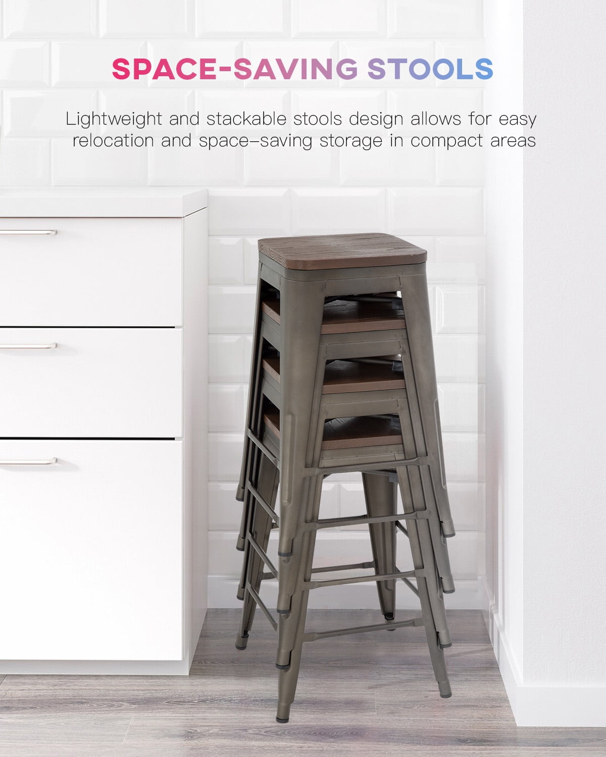 YRLLENSDAN Modern Bar Stool Set of 4 Counter Height Barstool with Back 24 Inches Seat Height Industrial Bar Chairs Indoor Outdoor Metal Kitchen Stools Restaurant Patio Stool Stackable, Bronze