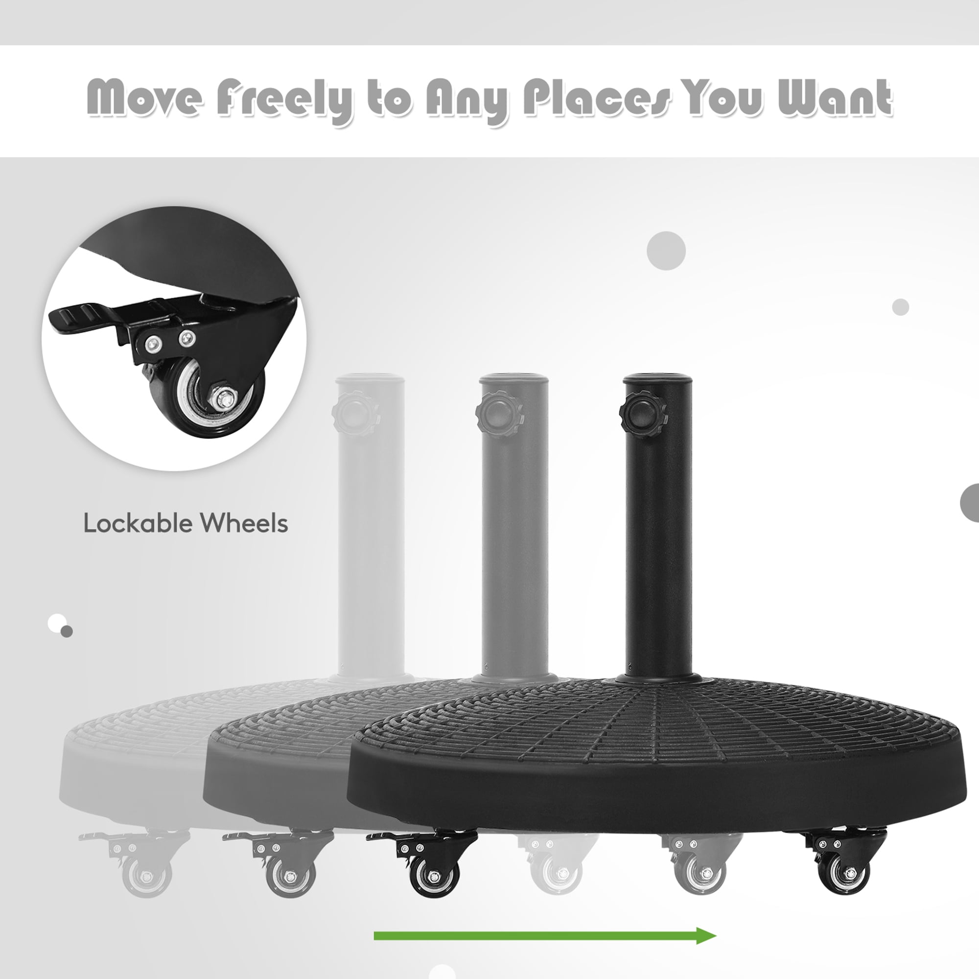Gymax 50 lbs Round Resin Patio Umbrella Base Stand Holder w/ Lockable Wheels