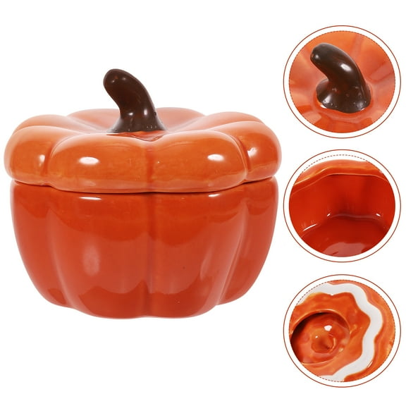 PartyKindom Pumpkin Shaped Jar Ceramic Pumpkin Candle Holder Orange 1Pcs 3.7X3.7X3.1in