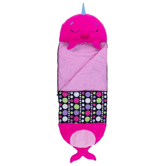 Happy Nappers: Pillow & Sleepy Sack: Medium - Neil The Pink Narwhal - 54x20", 2-In-1: Plush Animal Opens To Sleeping Bag, Soft Play Character, Kids 3 