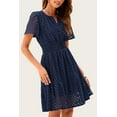 thumbnail image 3 of Womens Summer Short Dress V Neck Short Sleeve A Line Wear To Work Hollow Out Lace Ruffle Cute Casual Beach Party Dresses, 3 of 5