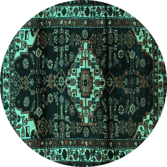Ahgly Company Machine Washable Indoor Round Persian Turquoise Blue Traditional Area Rugs, 7' Round
