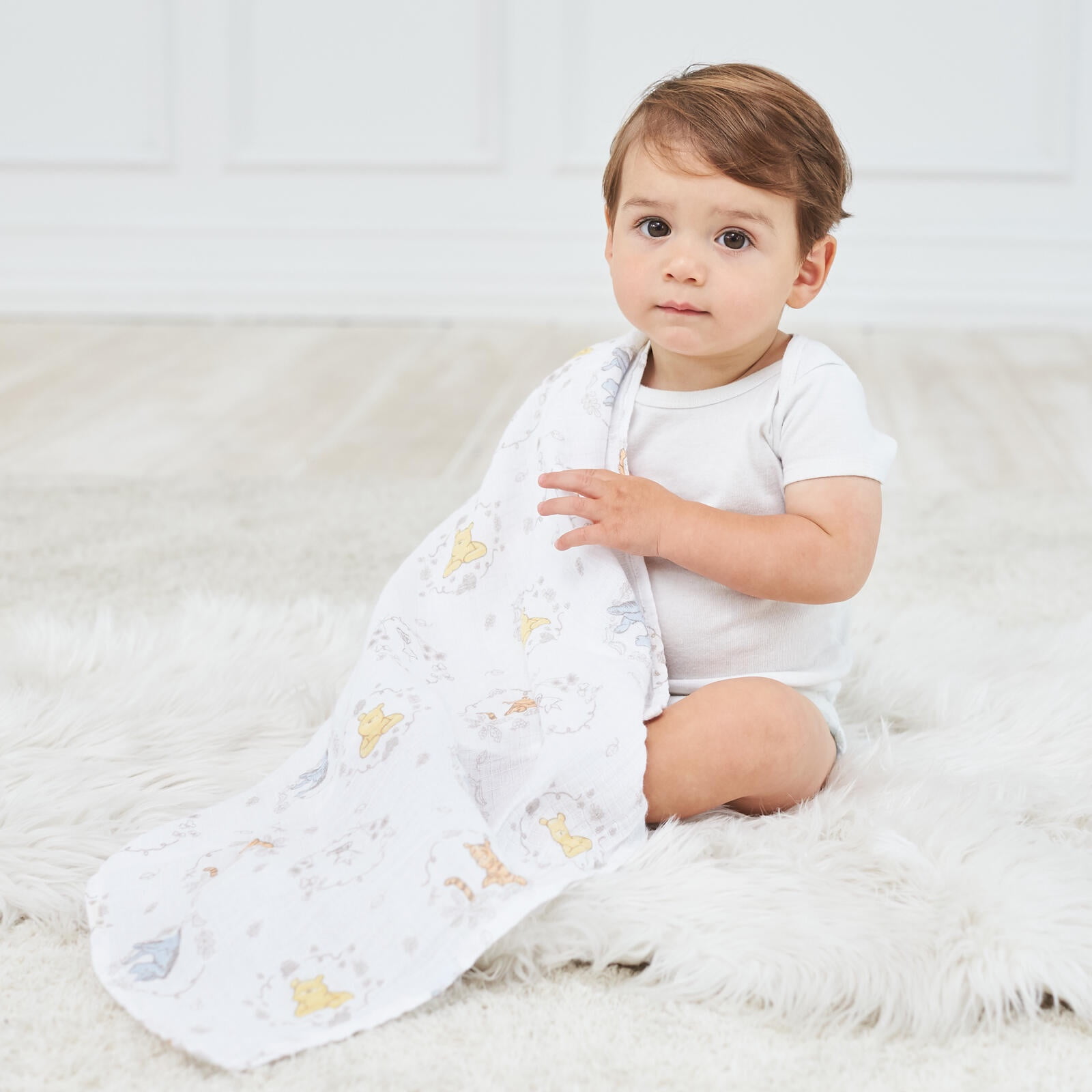 Aden + Anais Essentials x Disney Muslin Swaddle Blankets, Newborn Receiving Blanket for Swaddling, 100% Cotton Baby Swaddle Wrap, 2 Pack, Winnie the Pooh, Unisex