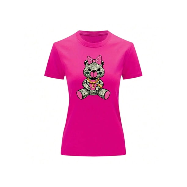 Playera Blusa De Osita Con Dolares Ropa De Mujer Juvenil Oso Dinero Color Fucsia Talla Chica Marca Emil SaEs
