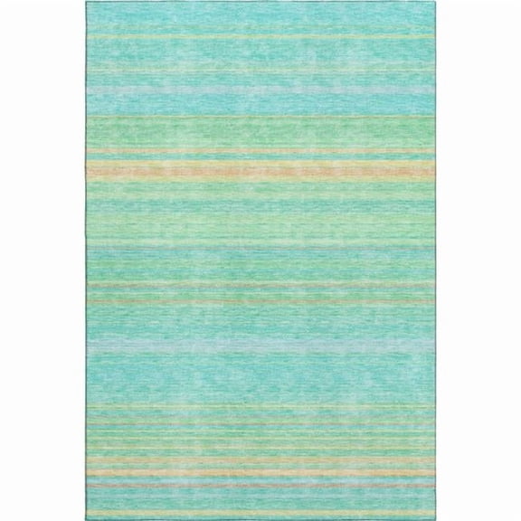HomeRoots 677286 3 x 5 ft. Aqua Yellow & Peach Striped Washable Machine Made Rectangle Area Rug with UV Protection