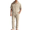 thumbnail image 7 of Awwp Men Set Summer Matching Set for Men Holiday Shor Sleeve Shirts 2 Piece Sets Trendy Long Pants Button Button With Hooded Khaki L, 7 of 7