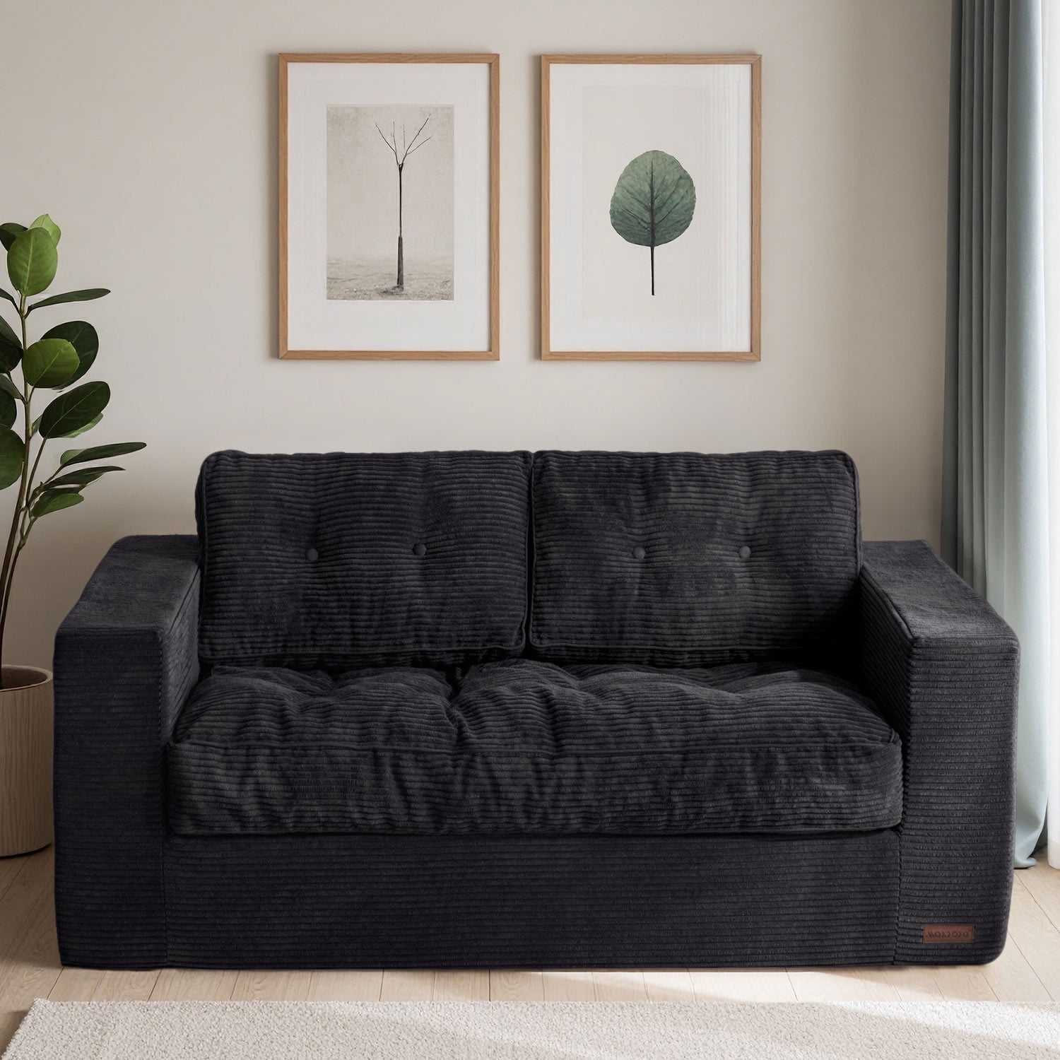 BYBYME Bean Bag Chair Sofa for Adults,Giant Large Loveseat Boneless Couch with Tufted Cushion & Backrest,Comfy Chair Lazy Sofa for Bedroom Living Room,Black