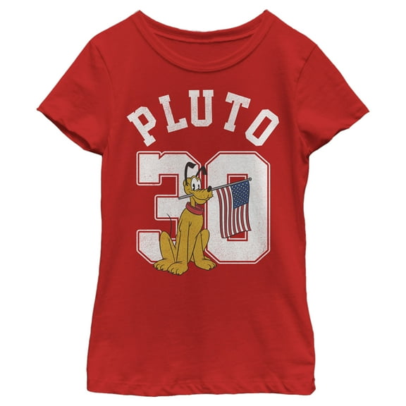 Girl's Mickey & Friends Pluto 30 American Flag Graphic Tee Red Medium