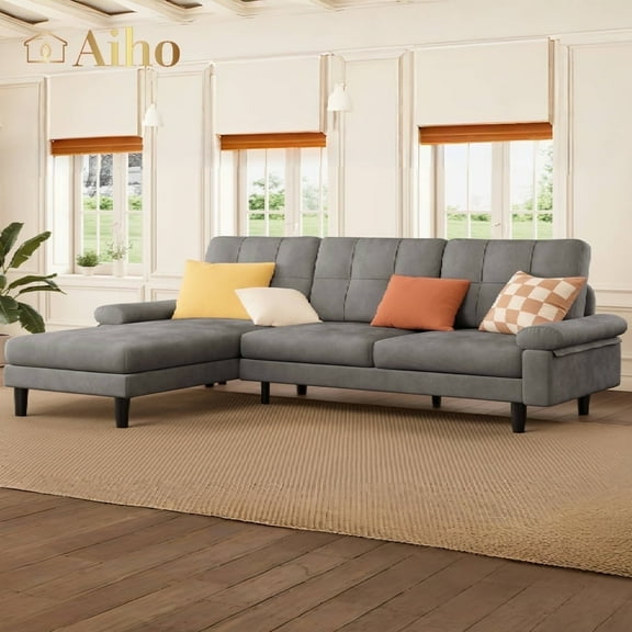 Aiho 82" L Modern Sofa, L-shaped Sofa with 3 Comfortable Pillows for Living Room, Apartment, Studio, Office - Dark Grey