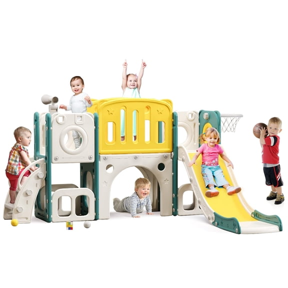 8 in 1 Toddler Slide Set, Kids Slide for Toddlers, Toddler Climber Slide PlaySet with Basketball Hoop,Outdoor Indoor Playground for Toddlers Upgraded