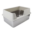 thumbnail image 1 of Stainless Steel Cat Litter Box, Open Top Cat Litter Tray with Scoop and High Side Litter Box Enclosure, Covered Litter Box with Lid for Kitty, Medium Sized Pets, Easy to Clean, 1 of 7