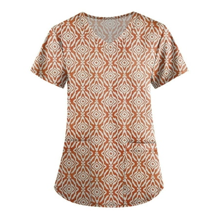 

CHMORA Scrub Tops Women Print Print Nurse Uniforms for Women Short Sleeve V-Neck Shirts Tee Tops with Pockets