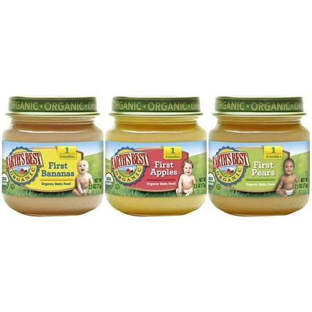 Earth's Best Organic Stage 1 Baby Food, My First Fruits Variety Pack (Apples, Bananas, and Pears), 2.5 Ounce Jars, 12 (Best Baby Food For Adults)