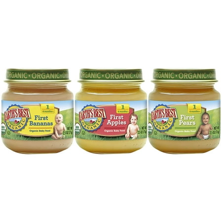 Earth's Best Organic Stage 1 Baby Food, My First Fruits Variety Pack (Apples, Bananas, and Pears), 2.5 Ounce Jars, 12 (Best Jarred Baby Food)