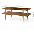thumbnail image 2 of Rectangle Coffee Table, Mid-Century Modern Design, L41*W21*H17 inch, for Living Room, Amber Glass Top and Walnut Finish Wood Shelf, Conical Metal Legs with Gold Finish, 2 of 5