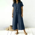 thumbnail image 6 of Women's Casual Jumpsuit Dressy V Neck Sleeveless Button Down Cotton Linen Overalls Vintage Elegant Wide Leg Cargo Pant Romper Fashion Summer Work Vacation Playsuits Navy L, 6 of 7