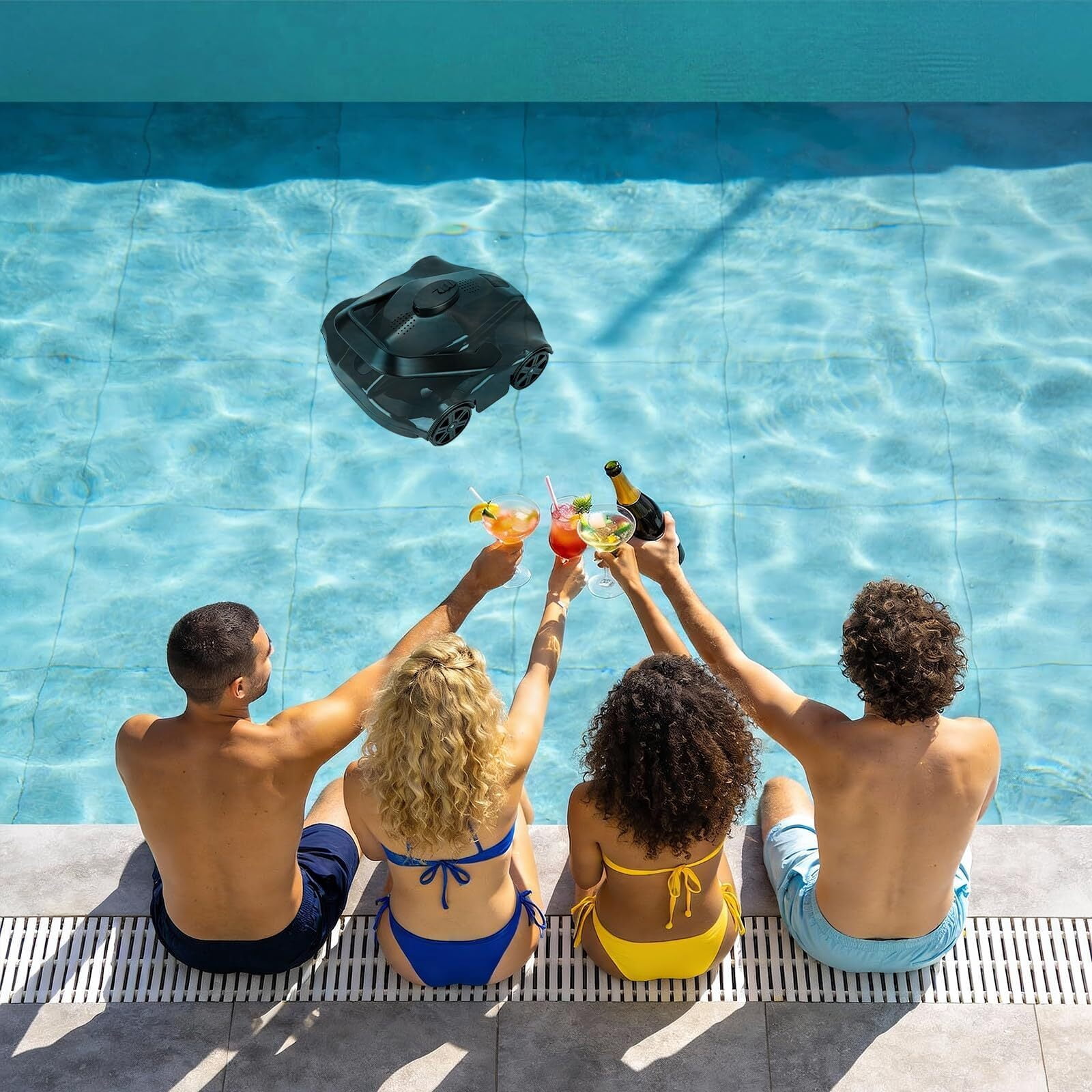 EuKer Pool Cleaner Robot, Automatic Pool Vacuum Robot with Smart Self-Parking and Auto-Drainage for Above-Ground/In-Ground Pools, Black