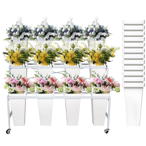 Square White  3 Layers Plant Cart with Wheels, Moving Flower Rack for Indoor, Outdoor Patio Garden, Living Room, Florist, Shipped in Two Parcels