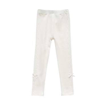ameIAEA Girl's Elastic Waisted Casual Pants Toddler Solid Color Bow Pants for Kids 1-7 Years