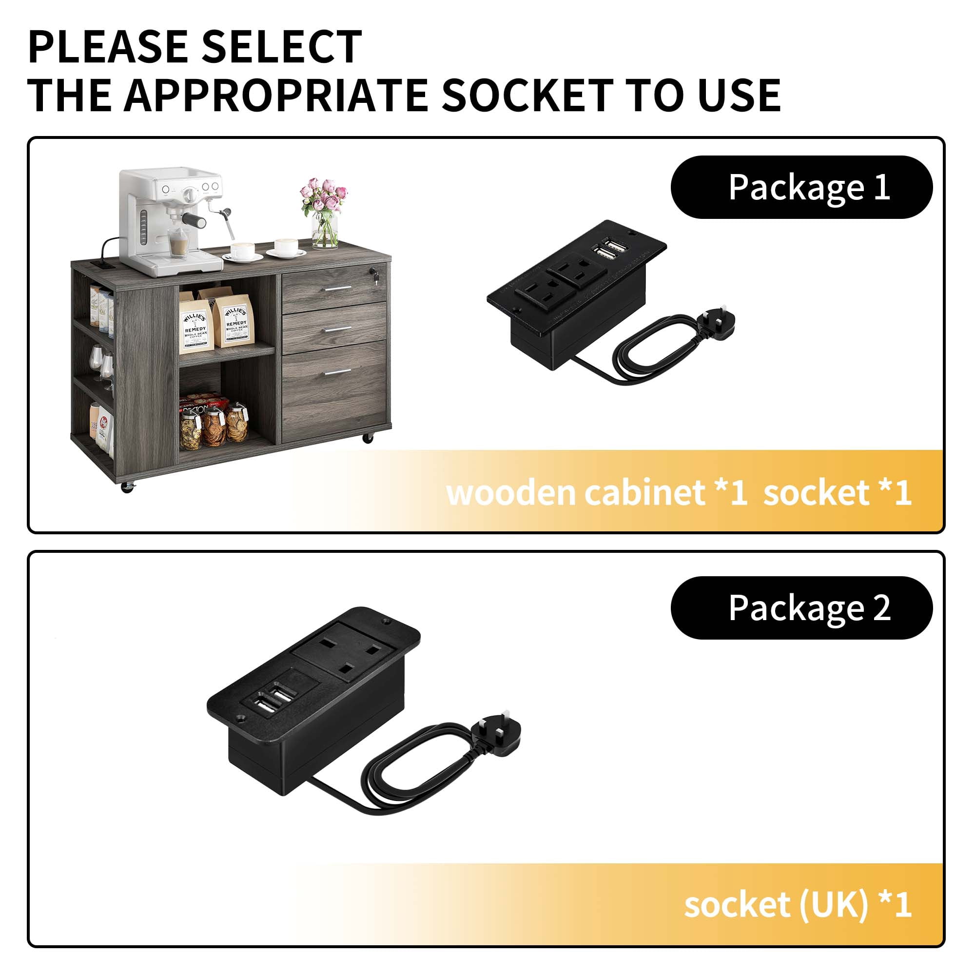 DWVO Wood Lateral File Cabinet with Charging Station and Lock for Home Office, Printer Stand with Open Storage Shelf,Gray