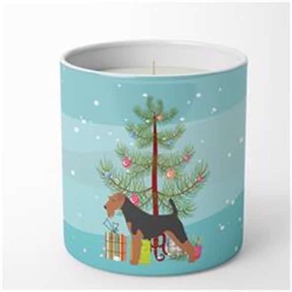 3.75 x 3.25 in. Unisex Airedale Terrier Merry Christmas Tree 10 oz Decorative Soy Candle