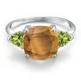 thumbnail image 3 of Gem Stone King 4.46 Ct Cushion Brown Tiger Eye Green Peridot 10K White Gold Ring (Size 8), 3 of 6