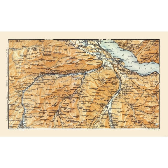 Historic Map - Zweisimmen Switzerland - Baedeker 1921 - 36.71 x 23 - Vintage Wall Art